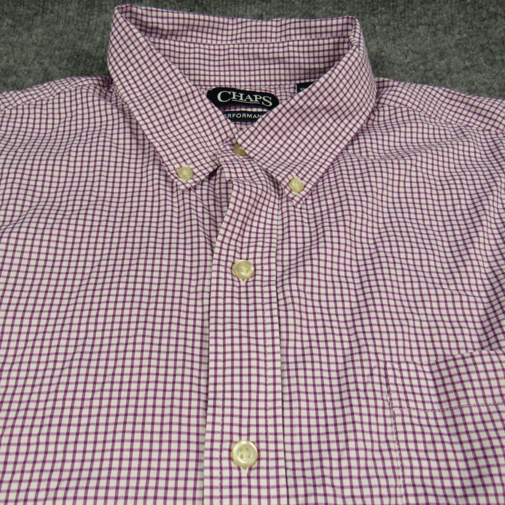 Chaps Shirt Men XL Magenta Windowpane Performance Stretch Long Sleeve Button Dow